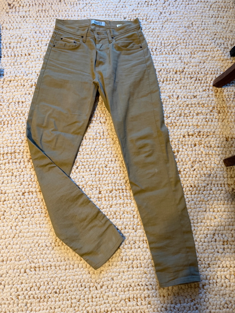 Naked & Famous Denim olive green straight leg men's jeans 30